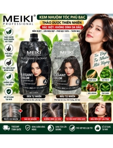 Kem nhuộm phủ bạc MEIKI nhuộm đen, nâu thảo dược 500ml ĐẶC BIỆT KHÔNG DÍNH DA ĐẦU mềm mượt thơm nhẹ.