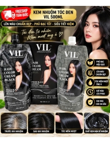 Kem nhuộm tóc đen VIL 500ml tiện dụng  phủ bạc tốt siêu tiết kiệm GIÁ RẺ lên màu chuẩn đẹp.