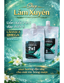 Uốn duỗi 2 in 1 dập duỗi S 1000ml LADASCA OMEGA mùi hương dịu nhẹ cho mái tóc bóng mượt nha