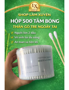 Hộp 500 Tăm bông thân gỗ tre ngoáy tai người lớn 2 đầu vệ sinh tai đa năng an toàn và tiện lợi