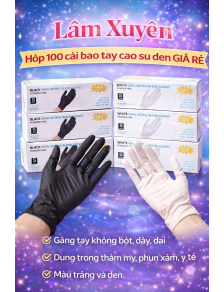 Hộp 100 cái bao tay cao su đen GIÁ RẺ găng tay không bột, dày, dai dùng trong thẩm mỹ, phun xâm, y tế,màu trắng và đen