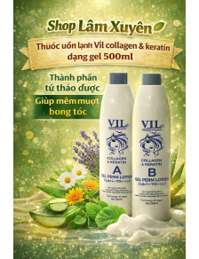 Thuốc uốn lạnh Vil collagen & keratin dạng gel 500ml thành phần từ thảo dược giúp mềm mượt bóng tóc.