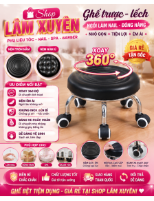 Ghế trượt ngồi làm nail đóng hàng ghế tròn xoay 360 độ khung chân inox bền bỉ giá rẻ tận gốc