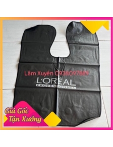 Áo choàng da có cục sắt gài LOREAL, bạt choàng nhuộm tóc có hai cục sắt FREESHIP   da đẹp trơn, nhẹ, cục sắt nhỏ,dễ lau