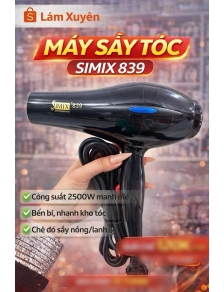 Máy sấy tóc công suất mạnh SIMIX 839 màu đen chuyên dụng cho salon siêu bền cánh quạt lớn chắc tay