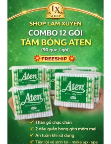 Combo 12 gói tăm bông Aten- Tăm bông ngoáy tai ( 90 que / gói ) thân gỗ chắc chăn 2đầu quấn bông gòn