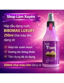 Hấp dầu dạng nước BIBOMAX LUXURY 250ml chai màu tím dạng xịt sản phẩm phù hợp tóc hư tổn nhuộm nhiều