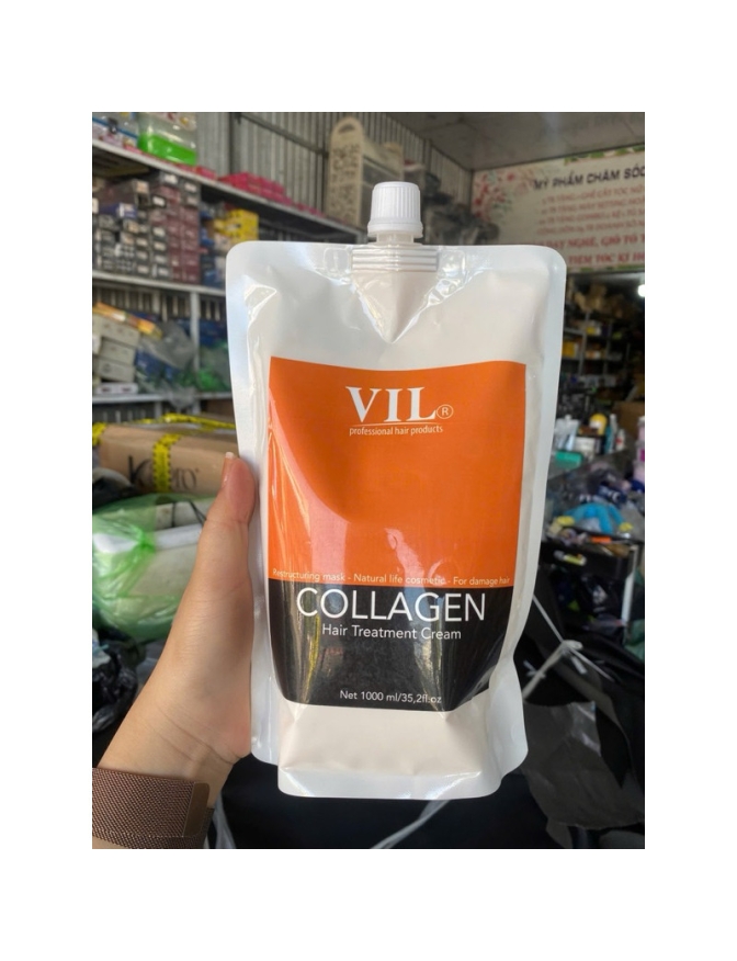 Hấp dầu Collagen VIL 1000ml túi GIÁ SỐC dạng kem màu cam phục hồi nuôi dưỡng siêu mềm mượt