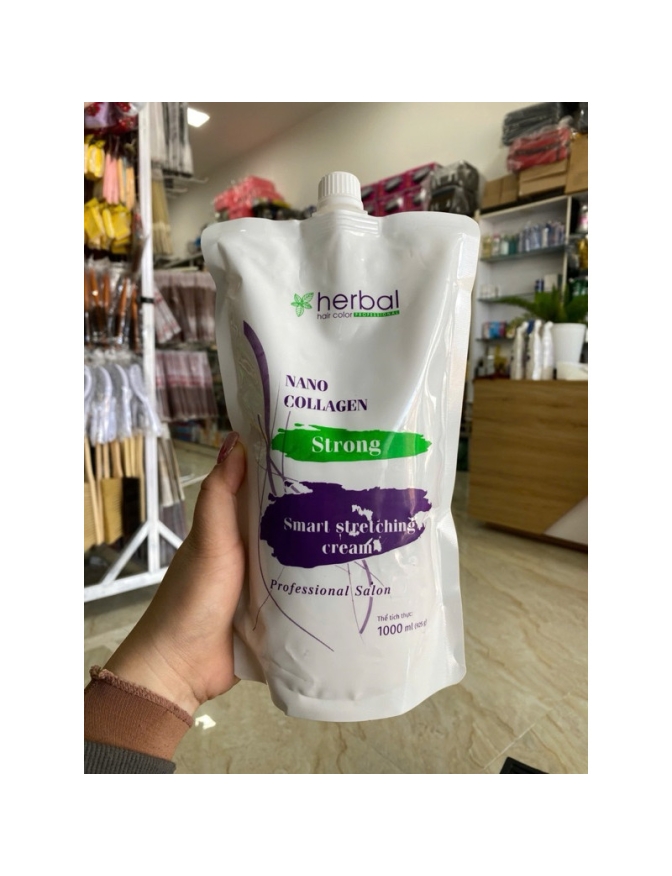 Kem duỗi 1 lần Nano collagen Strong Herbal 1000ml dạng túi công nghệ mới