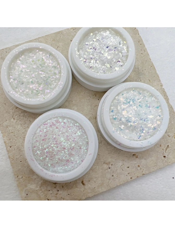 Set nhũ trắng 4 màu làm nail, nhũ khổng tước trắng, nhũ trang trí móng, kim tuyến, phụ kiện làm móng