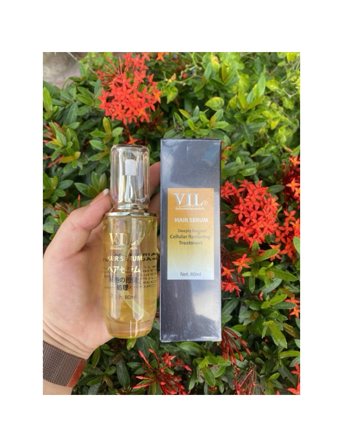 Tinh dầu dưỡng tóc VIL dung tích 80ml dạng serum màu vàng có vòi xịt bảo vệ tóc khỏi tác nhân tia UV