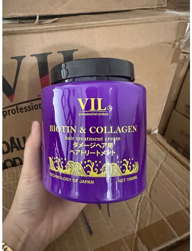 Hấp Dầu VIL 3D TÍM 1000ml kem ủ siêu mềm mượt 1000ml giữ màu phục hồi chuyên sâu thơm lâu