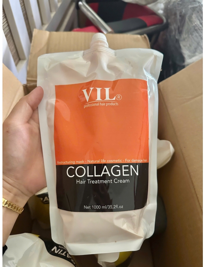Hấp dầu Collagen VIL 1000ml túi GIÁ SỐC dạng kem màu cam phục hồi nuôi dưỡng siêu mềm mượt